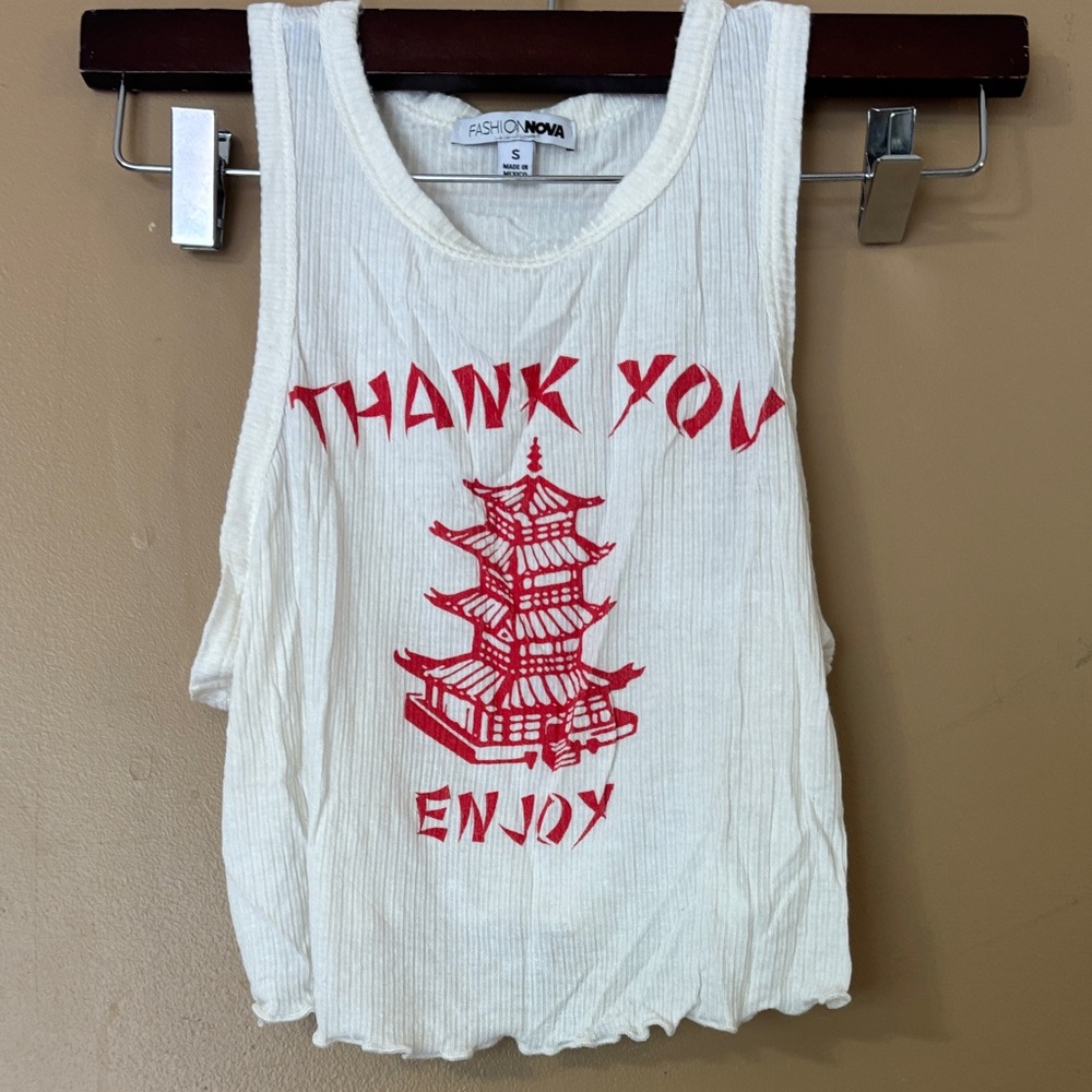 Fashion Nova White Tank Top with Red Graphic